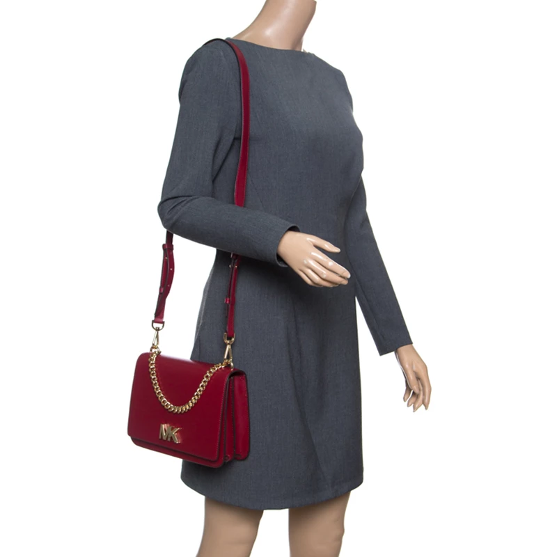 Michael Kors Maroon Leather Mott Chain Swag Shoulder Bag For Women - Image 2
