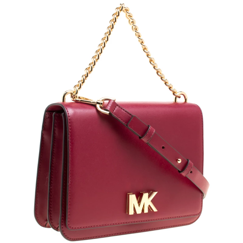 Michael Kors Maroon Leather Mott Chain Swag Shoulder Bag For Women - Image 3