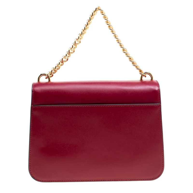 Michael Kors Maroon Leather Mott Chain Swag Shoulder Bag For Women - Image 4
