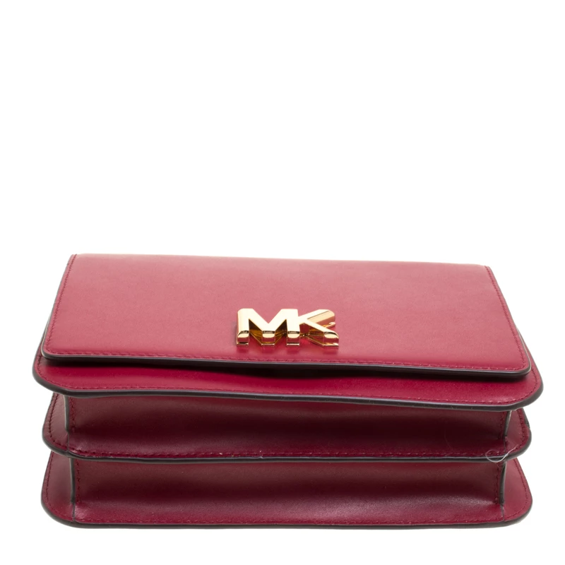 Michael Kors Maroon Leather Mott Chain Swag Shoulder Bag For Women - Image 5