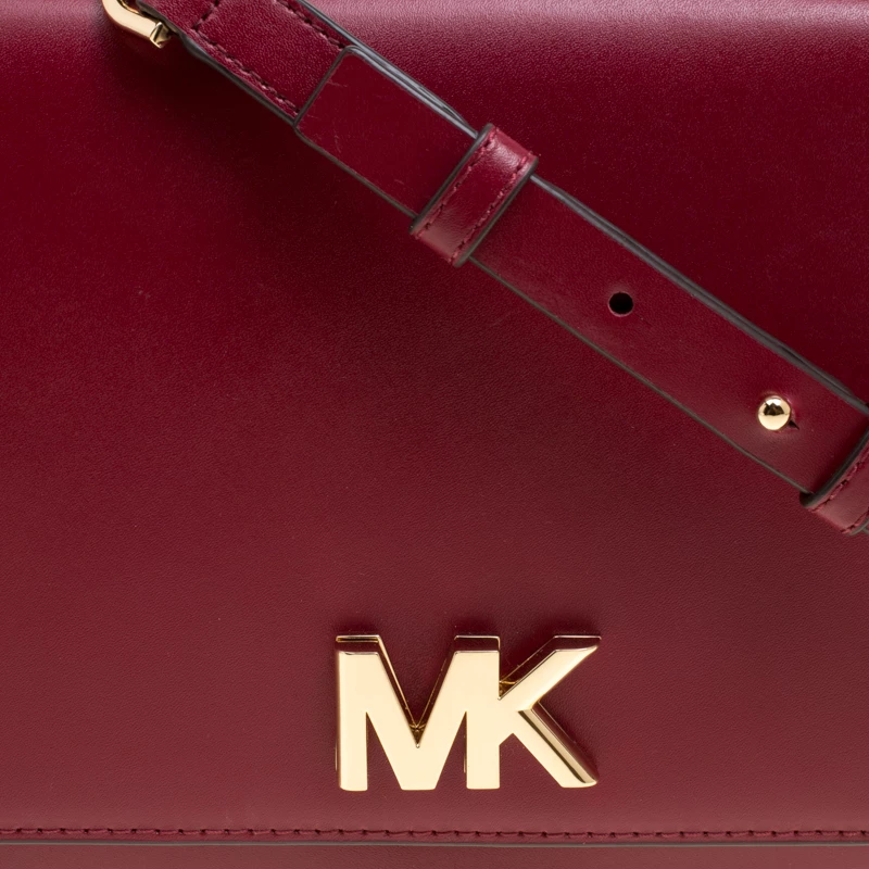 Michael Kors Maroon Leather Mott Chain Swag Shoulder Bag For Women - Image 6