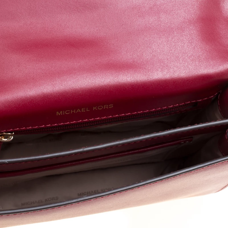 Michael Kors Maroon Leather Mott Chain Swag Shoulder Bag For Women - Image 7