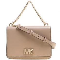 Michael Kors Beige Leather Large Mott Chain Swag Shoulder Bag For Women