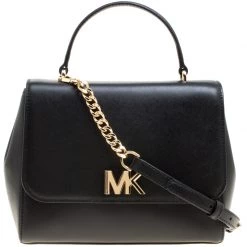 Michael Kors Black Leather Medium Mott Top Handle Satchel For Women