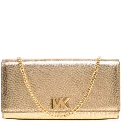 Michael Kors Light Gold Leather Mott East West Chain Clutch For Women