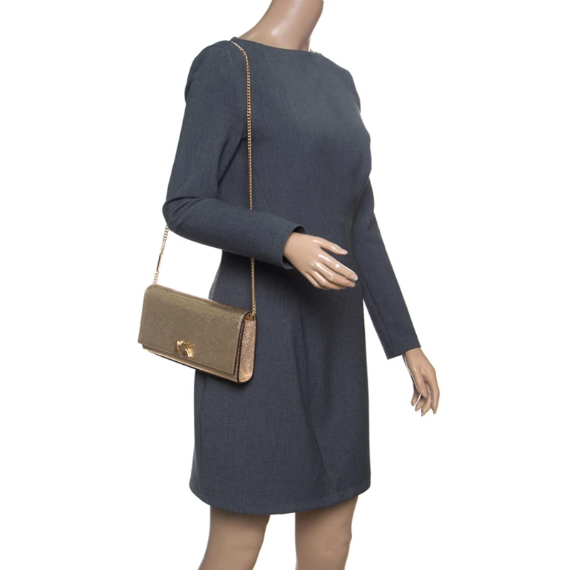 Michael Kors Light Gold Leather Mott East West Chain Clutch For Women - Image 2