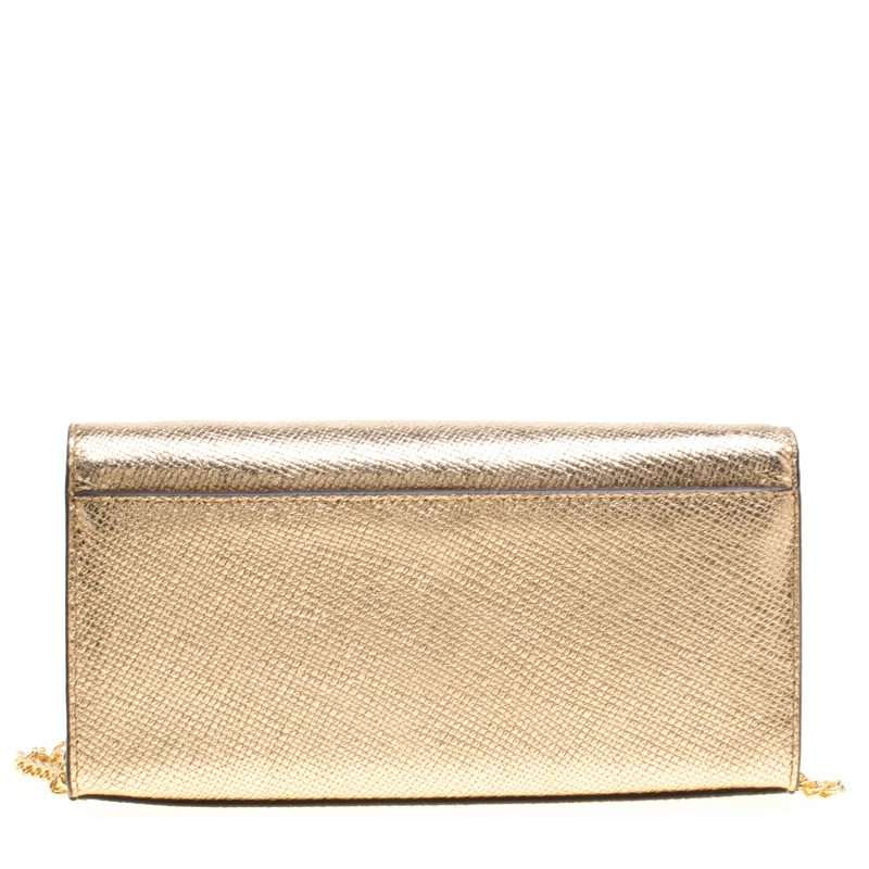 Michael Kors Light Gold Leather Mott East West Chain Clutch For Women - Image 4