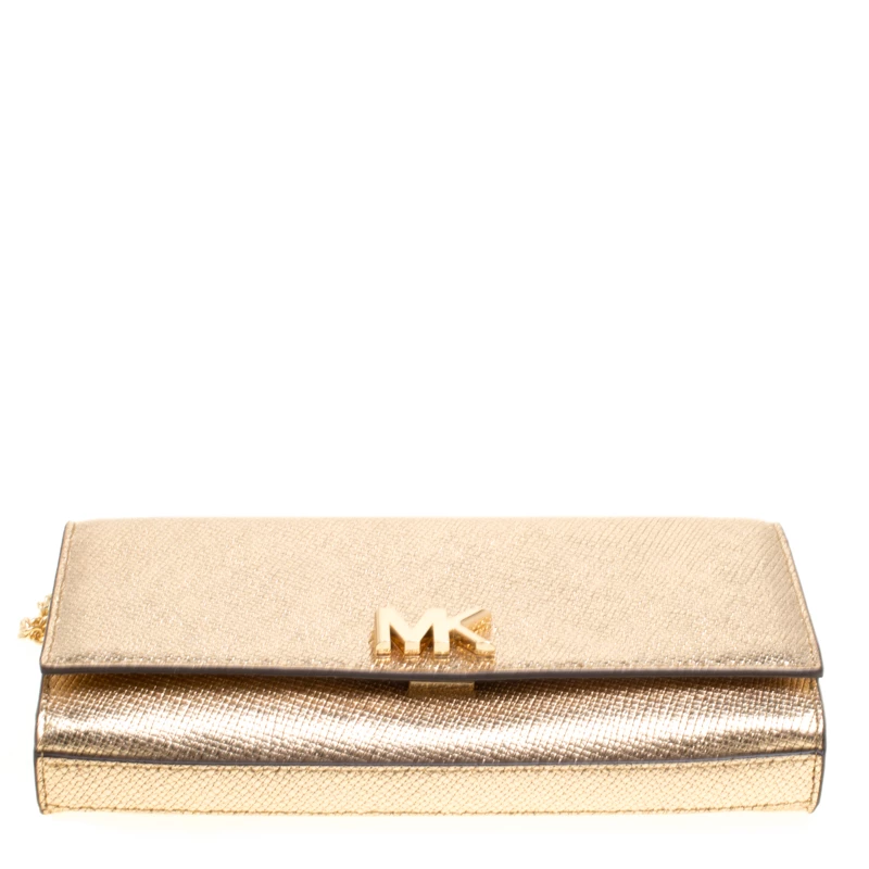Michael Kors Light Gold Leather Mott East West Chain Clutch For Women - Image 5