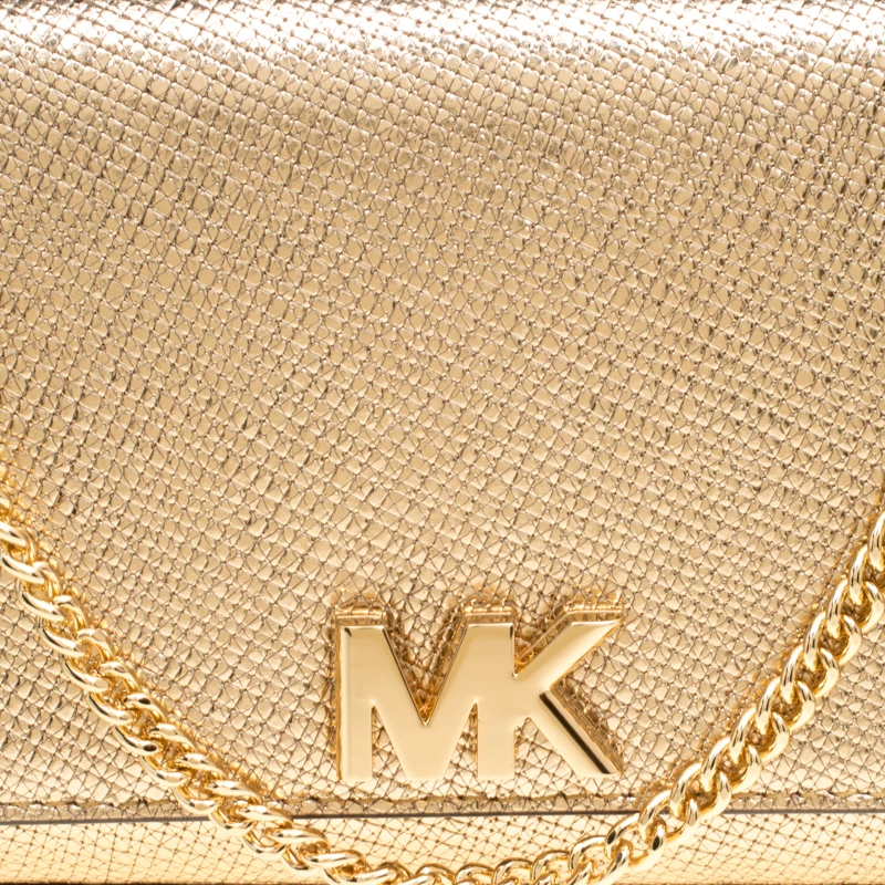 Michael Kors Light Gold Leather Mott East West Chain Clutch For Women - Image 6