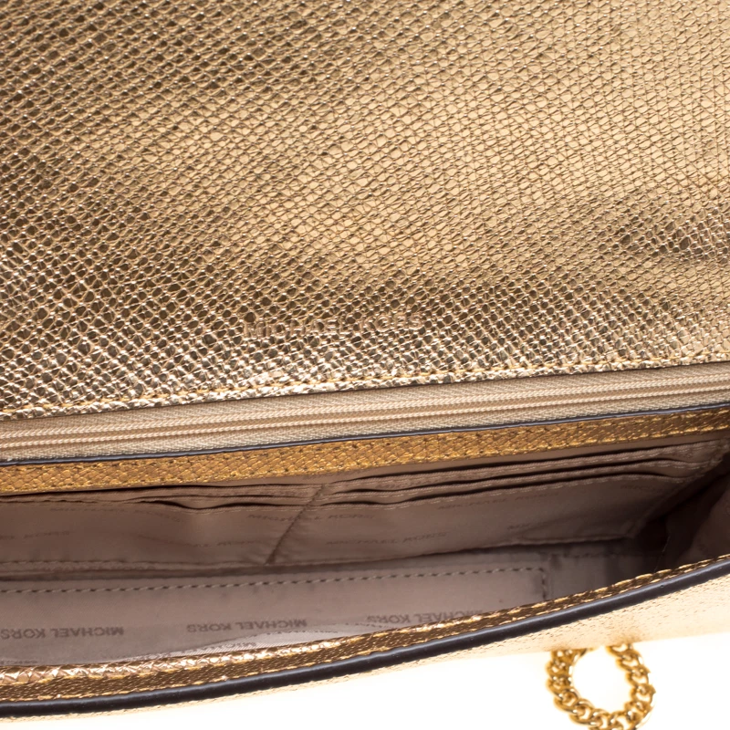 Michael Kors Light Gold Leather Mott East West Chain Clutch For Women - Image 7