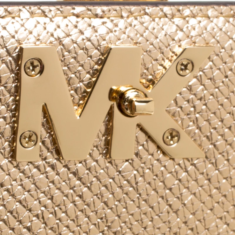 Michael Kors Light Gold Leather Mott East West Chain Clutch For Women - Image 8