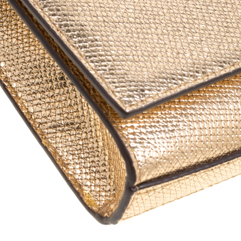 Michael Kors Light Gold Leather Mott East West Chain Clutch For Women - Image 10