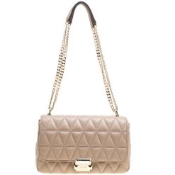 Michael Kors Beige Quilted Leather Large Sloan Studded Chain Shoulder Bag For Women