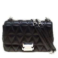 Michael Kors Black Quilted Leather Small Sloan Studded Chain Shoulder Bag For Women