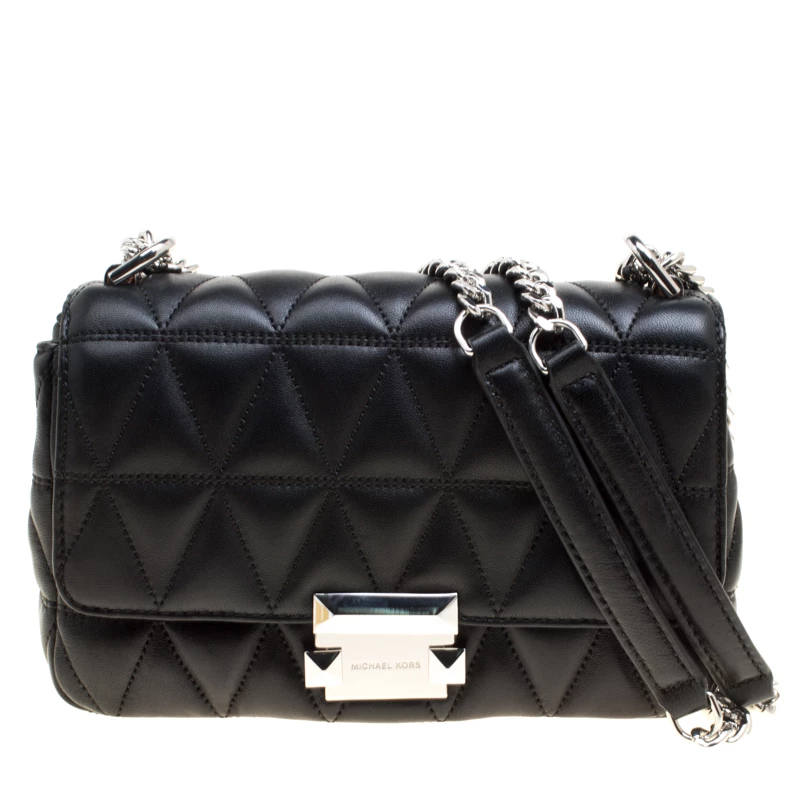 Michael Kors Black Quilted Leather Small Sloan Studded Chain Shoulder Bag For Women