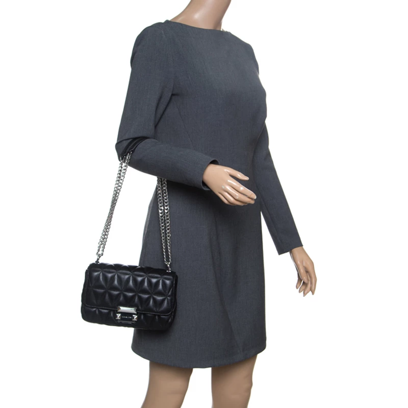 Michael Kors Black Quilted Leather Small Sloan Studded Chain Shoulder Bag For Women - Image 2