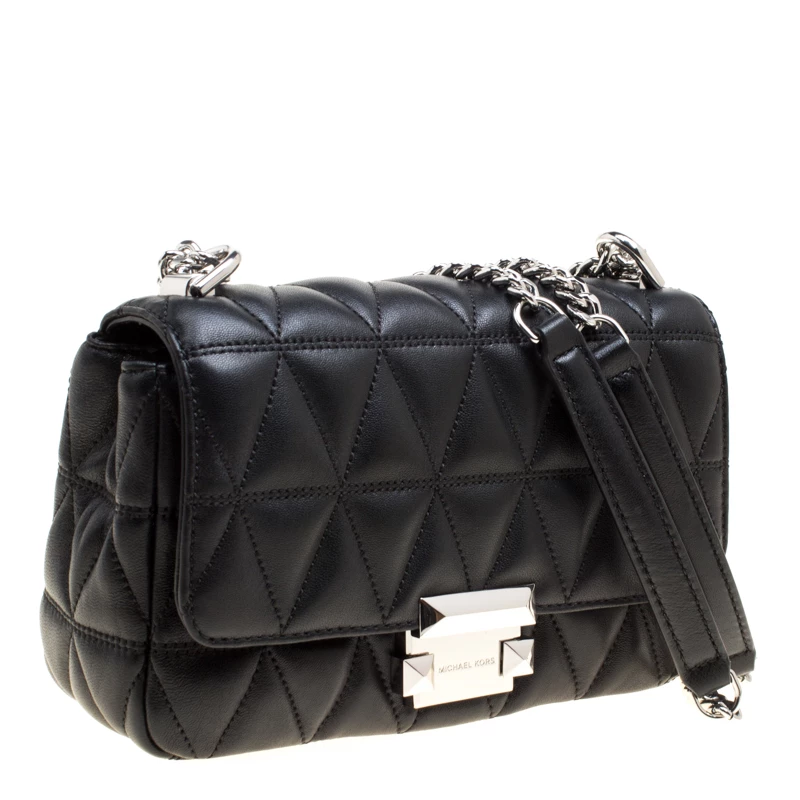 Michael Kors Black Quilted Leather Small Sloan Studded Chain Shoulder Bag For Women - Image 3