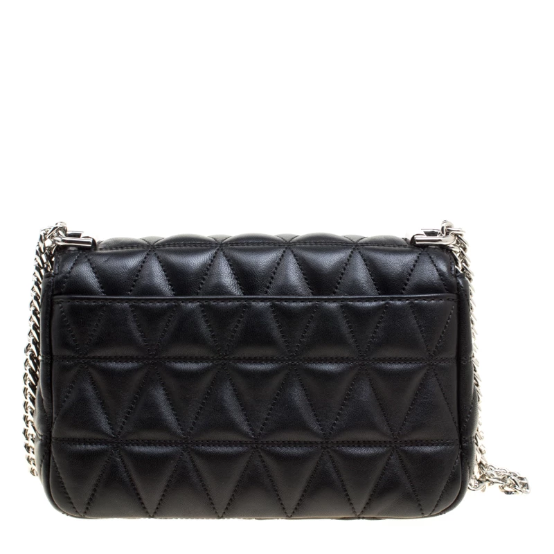 Michael Kors Black Quilted Leather Small Sloan Studded Chain Shoulder Bag For Women - Image 4