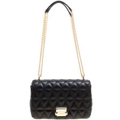 Michael Kors Black Quilted Leather Large Sloan Studded Chain Shoulder Bag For Women