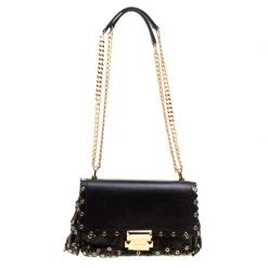 Michael Kors Black Leather Small Sloan Studded Chain Shoulder Bag For Women