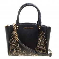 Michael Kors Black Leather Small Ellis Studded Top Handle Bag For Women