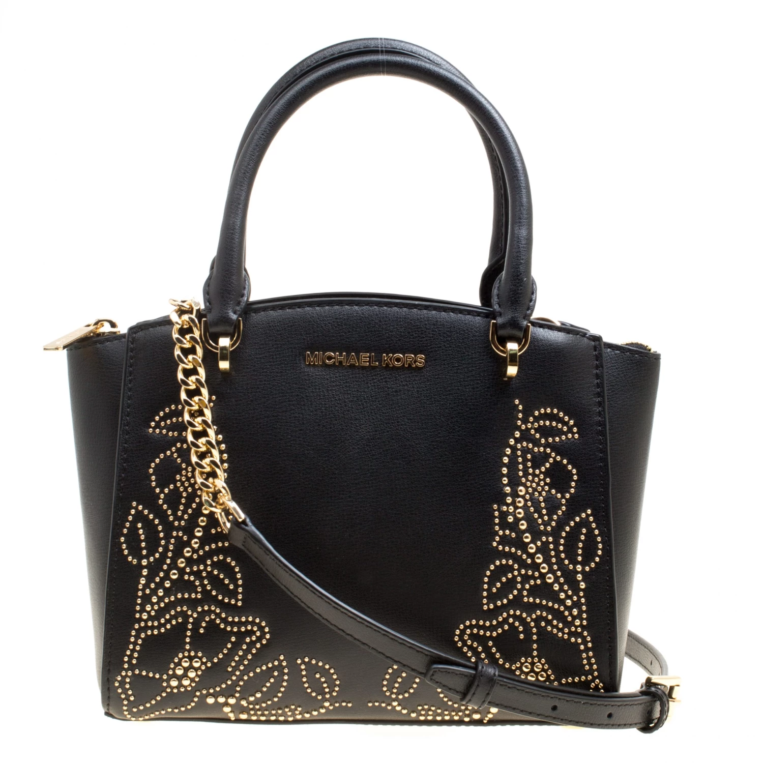 Michael Kors Black Leather Small Ellis Studded Top Handle Bag For Women