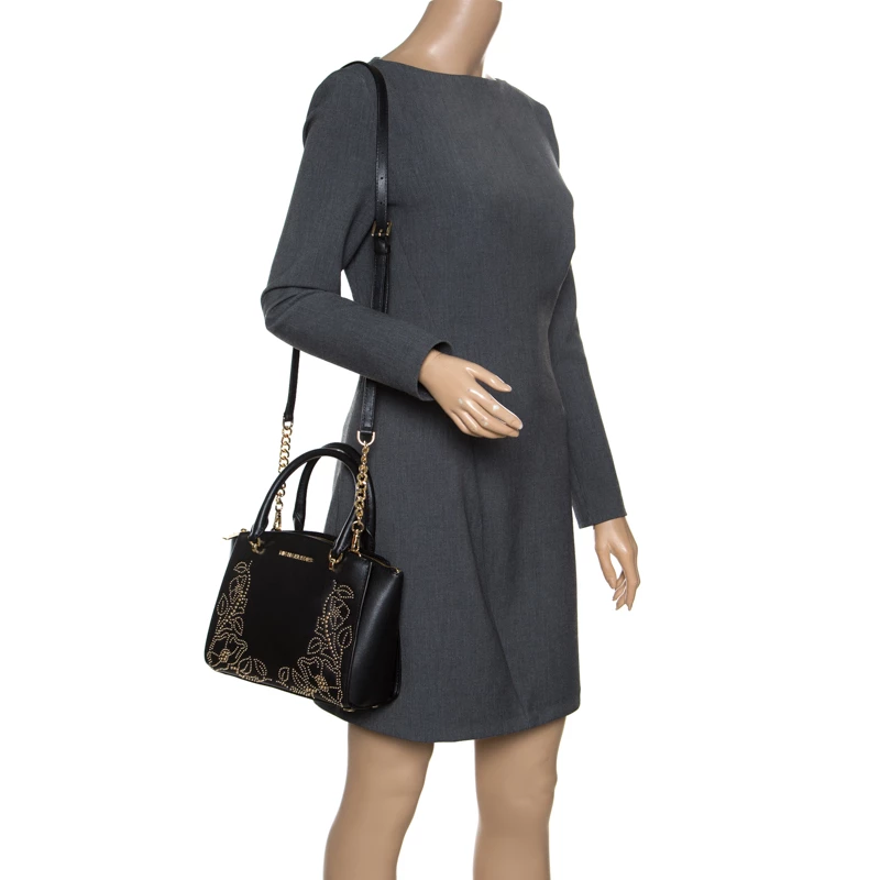 Michael Kors Black Leather Small Ellis Studded Top Handle Bag For Women - Image 2