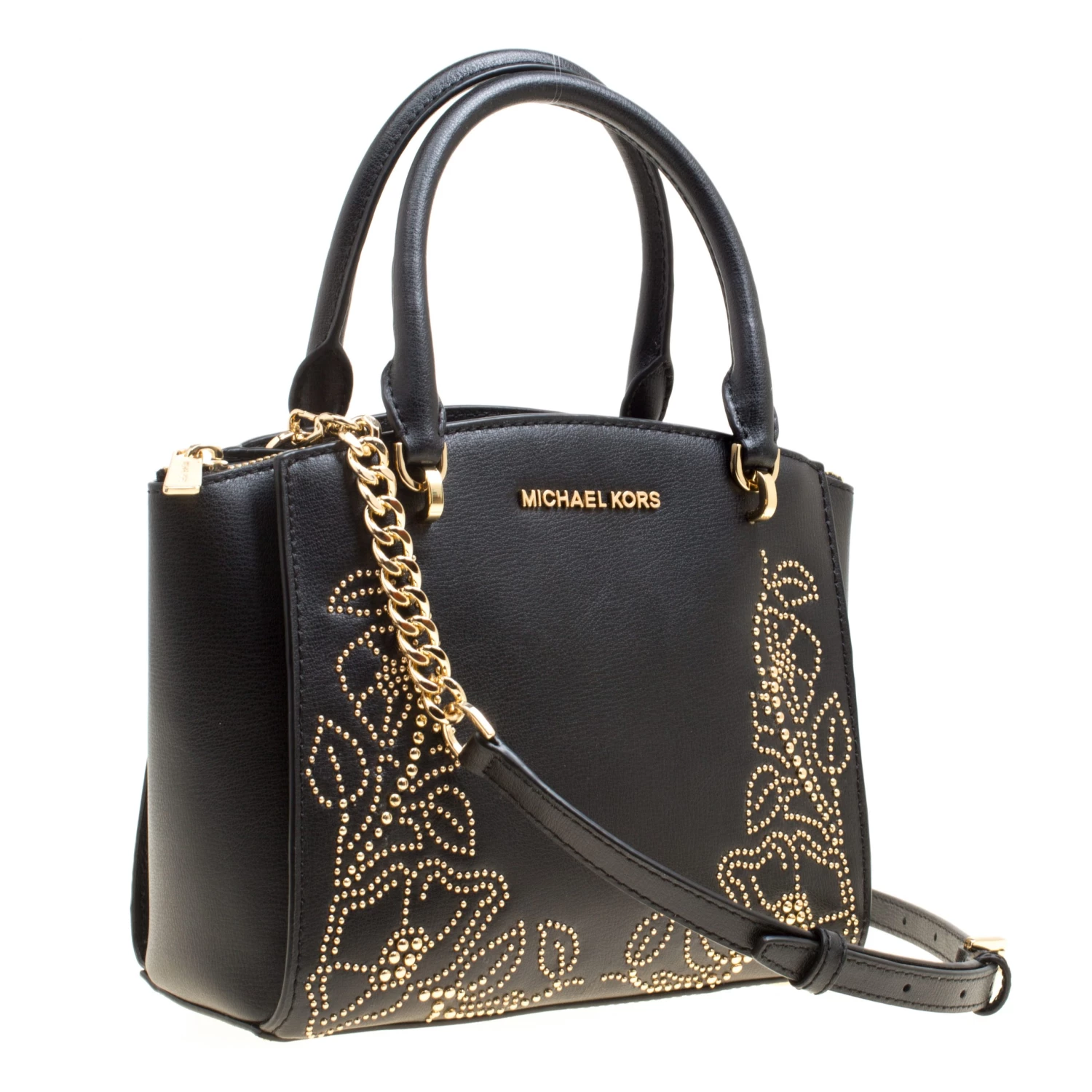 Michael Kors Black Leather Small Ellis Studded Top Handle Bag For Women - Image 3