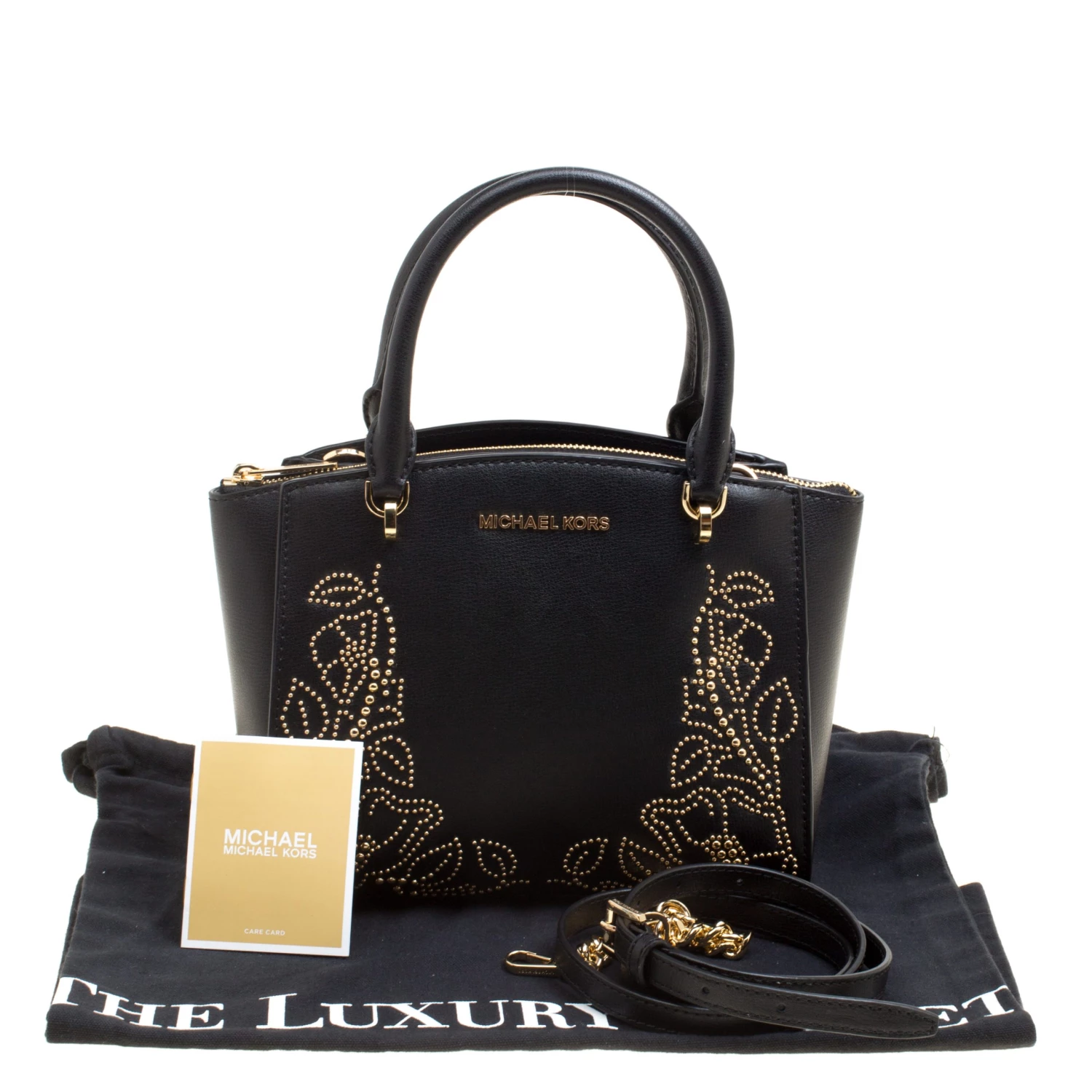 Michael Kors Black Leather Small Ellis Studded Top Handle Bag For Women - Image 9