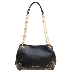 Michael Kors Black Leather Medium Studded Chain Shoulder Bag For Women