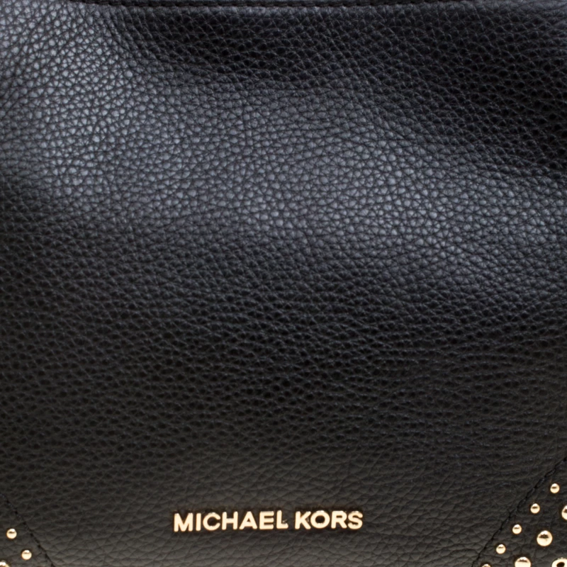 Michael Kors Black Leather Medium Studded Chain Shoulder Bag For Women - Image 5