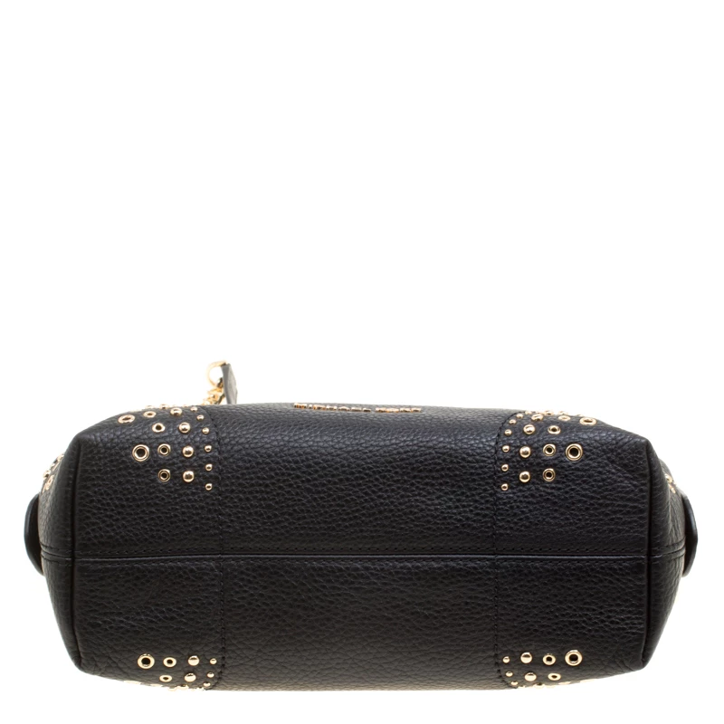 Michael Kors Black Leather Medium Studded Chain Shoulder Bag For Women - Image 6