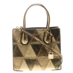 Michael Kors Gold Embossed Leather Patch Mercer Tote For Women