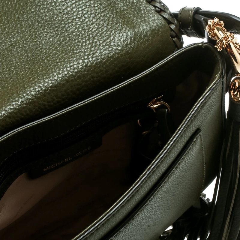 Michael Kors Olive Green Leather Moroccan Saddle Messenger Bag For Women - Image 7
