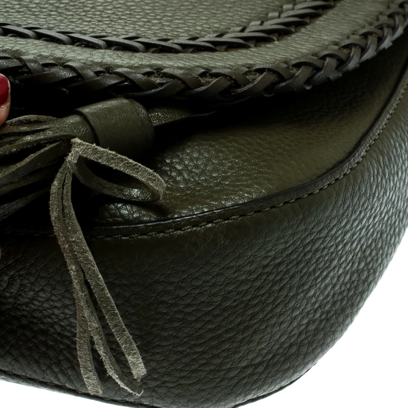 Michael Kors Olive Green Leather Moroccan Saddle Messenger Bag For Women - Image 11
