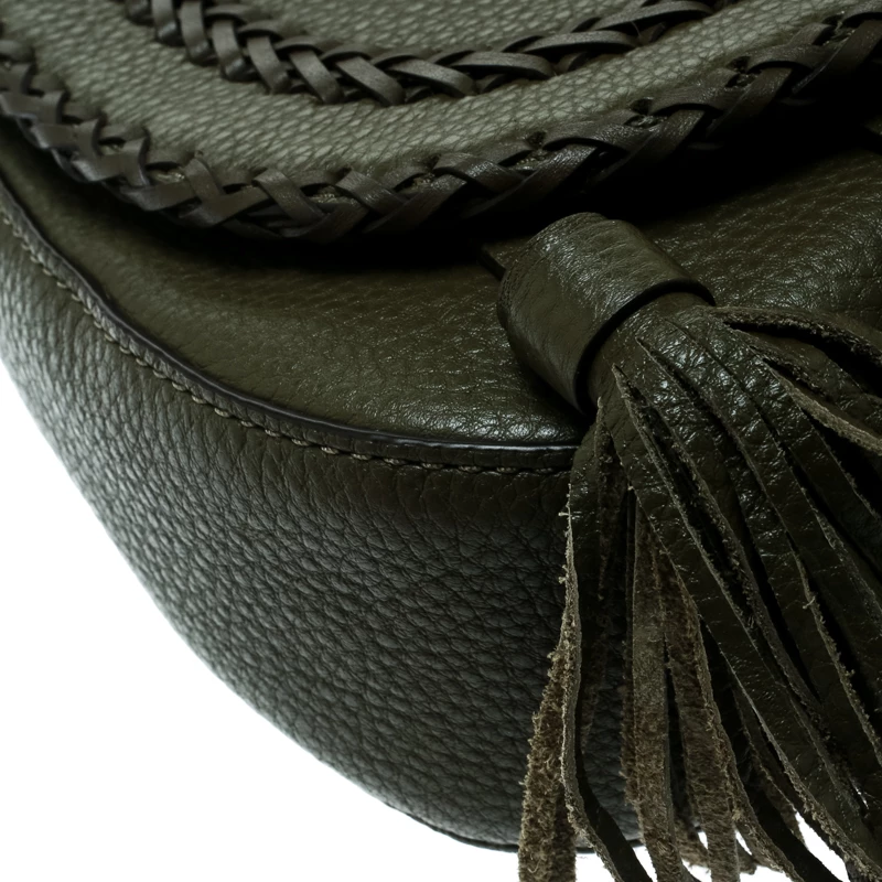 Michael Kors Olive Green Leather Moroccan Saddle Messenger Bag For Women - Image 10