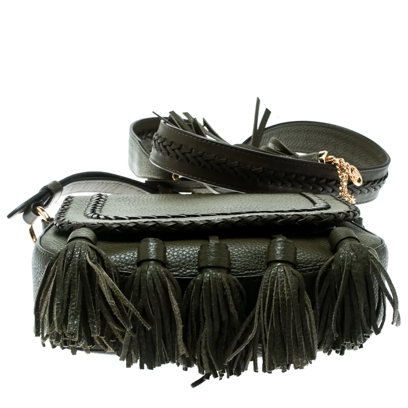 Michael Kors Olive Green Leather Moroccan Saddle Messenger Bag For Women - Image 6