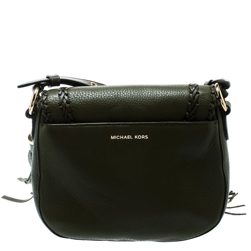 Michael Kors Olive Green Leather Moroccan Saddle Messenger Bag For Women - Image 4