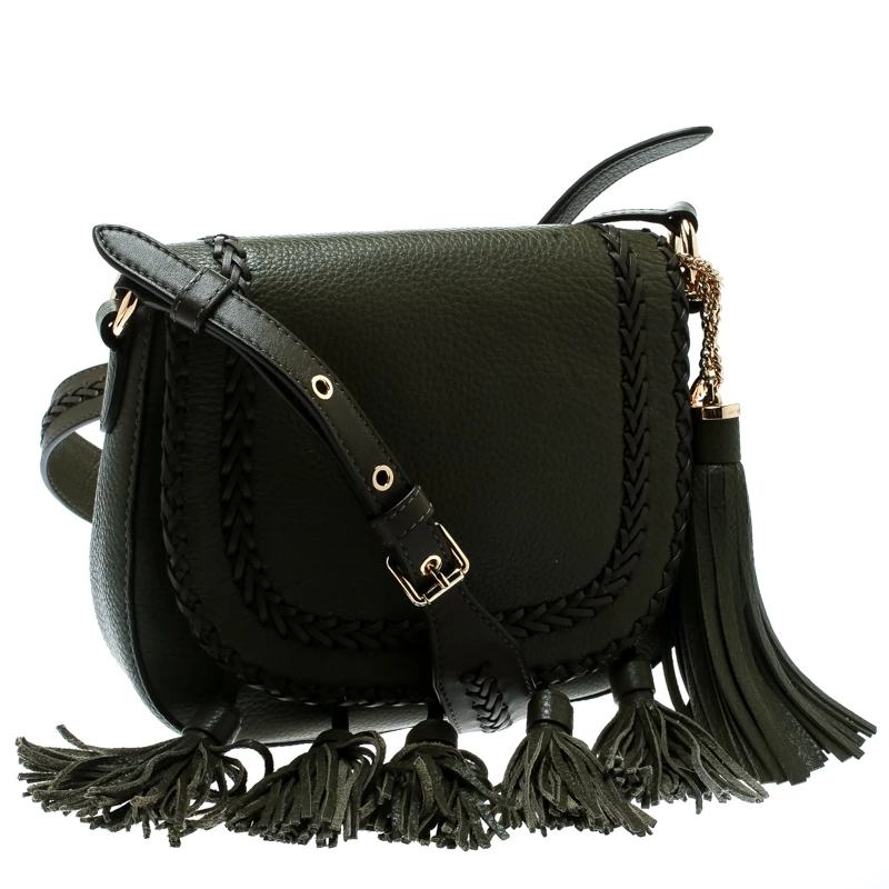 Michael Kors Olive Green Leather Moroccan Saddle Messenger Bag For Women - Image 3