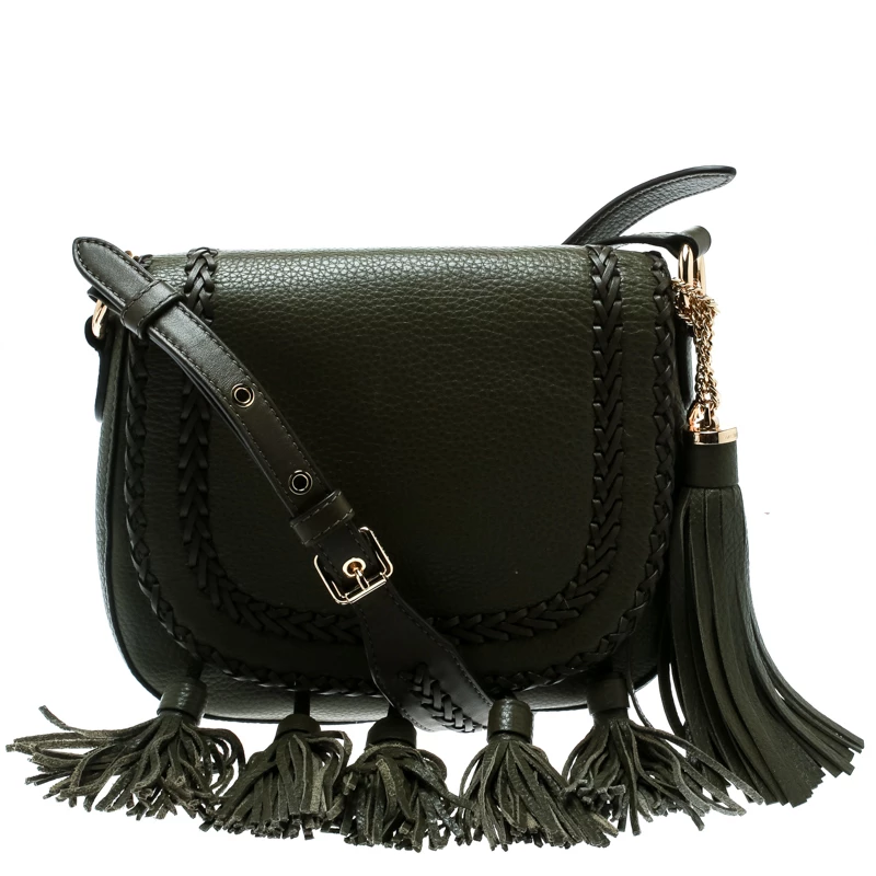 Michael Kors Olive Green Leather Moroccan Saddle Messenger Bag For Women