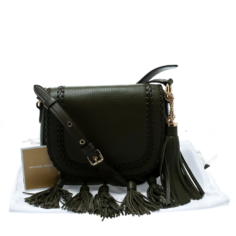 Michael Kors Olive Green Leather Moroccan Saddle Messenger Bag For Women - Image 9