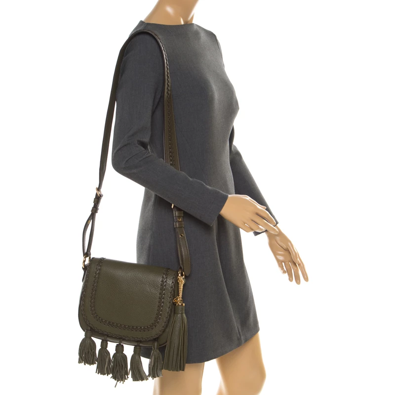 Michael Kors Olive Green Leather Moroccan Saddle Messenger Bag For Women - Image 2
