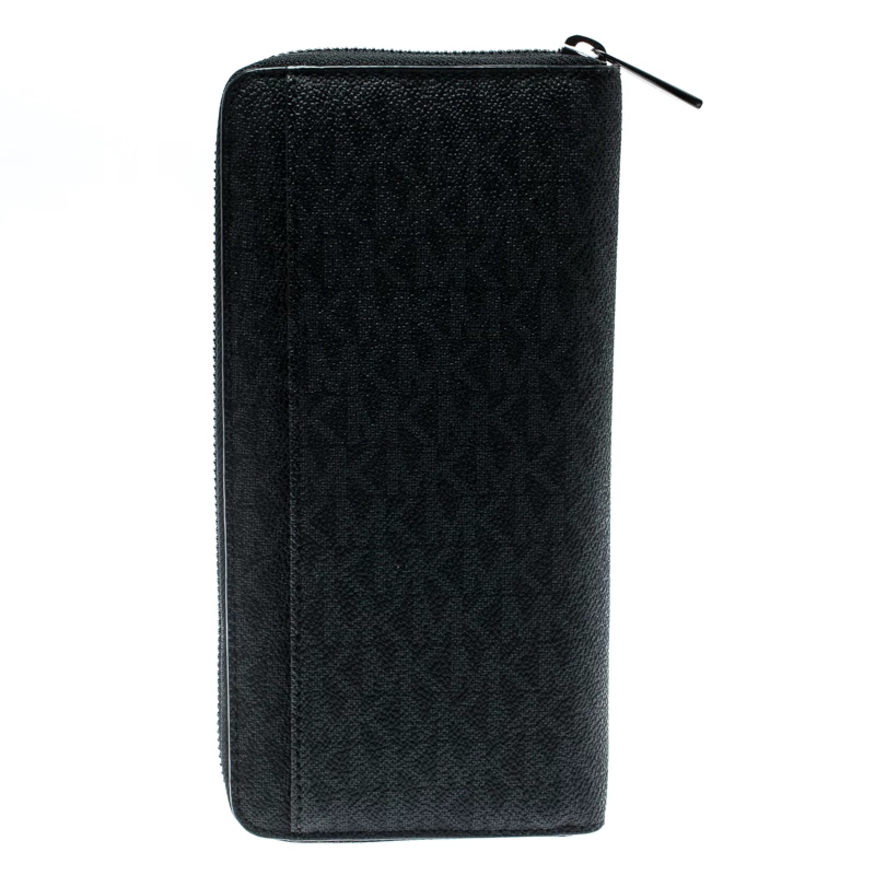Michael Kors Black Signature Coated Canvas Zip Around Wallet For Women - Image 4