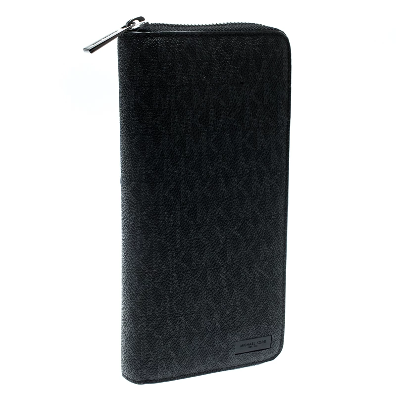 Michael Kors Black Signature Coated Canvas Zip Around Wallet For Women - Image 3