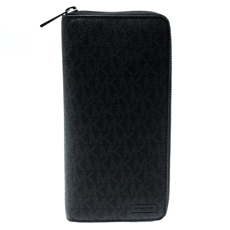 Michael Kors Black Signature Coated Canvas Zip Around Wallet For Women