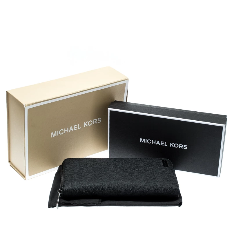 Michael Kors Black Signature Coated Canvas Zip Around Wallet For Women - Image 9
