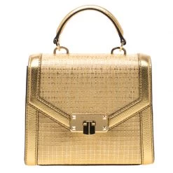 Michael Kors Gold Straw And Leather XS Kinsley Top Handle Crossbody Bag For Women