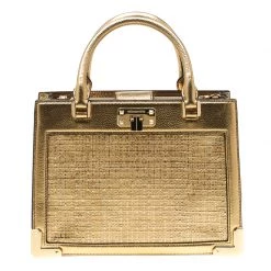 Michael Kors Gold PVC And Leather Medium Kinsley Accordion Satchel For Women