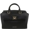 Michael Kors Black Crossgrain Leather Medium Sylvia Satchel Bag For Women