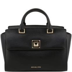 Michael Kors Black Crossgrain Leather Medium Sylvia Satchel Bag For Women